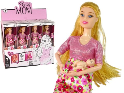 LEAN Toys Lalka Dla Dzieci W Ciąży Różowa Sukienka Kwiaty LEAN Toys Lalka Dla Dzieci W Ciąży Różowa Sukienka Kwiaty