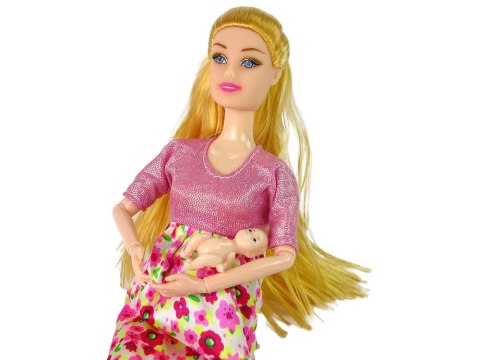LEAN Toys Lalka Dla Dzieci W Ciąży Różowa Sukienka Kwiaty LEAN Toys Lalka Dla Dzieci W Ciąży Różowa Sukienka Kwiaty