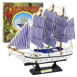 LEAN Toys Model Kolekcjonerski Dekoracyjny Statek Żaglowiec Biało-Niebieski 18x17cm