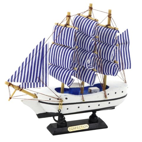 LEAN Toys Model Kolekcjonerski Dekoracyjny Statek Żaglowiec Biało-Niebieski 18x17cm