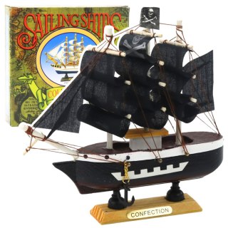 LEAN Toys Model Kolekcjonerski Dekoracyjny Statek Żaglowiec Piracki Czarny 16x15cm