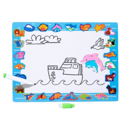 Układanka Tablica 2w1 Drewniana Edukacyjna Pisak Dinozaury 12el