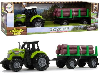 LEAN Toys Zielony Traktor Przyczepa Bale Drewna Farma Dźwięk
