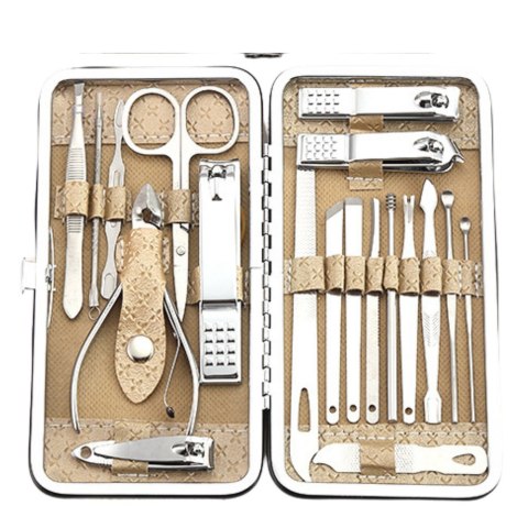 LEAN Zestaw Do Manicure I Pedicure w Etui Przybornik Beżowy 20el