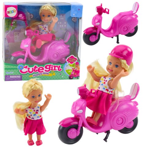 LEAN TOYS Zestaw Mini Laleczka Lalka Skuter Kask Różowy
