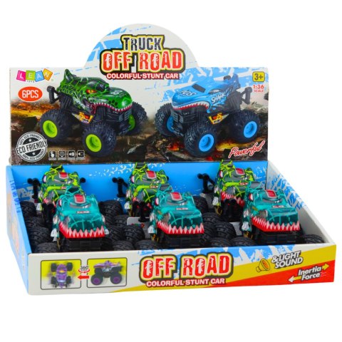 LEAN Toys Auto Terenowe Dinozaur Napęd Światła Dźwięki Zielony Turkusowy