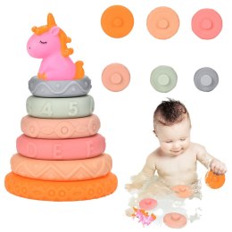 LEAN Toys Piramidka Wieża Dla Malucha Gumowe Miękkie Klocki Jednorożec