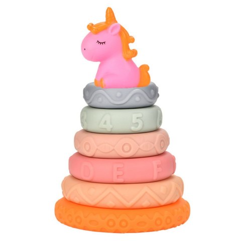 LEAN Toys Piramidka Wieża Dla Malucha Gumowe Miękkie Klocki Jednorożec