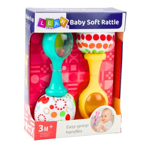 LEAN Toys Zestaw Grzechotki Z Miękką Piłeczką Wzorki Żółta Zielona 2szt LEAN Toys Zestaw Grzechotki Z Miękką Piłeczką Wzorki Żółta Zielona 2szt