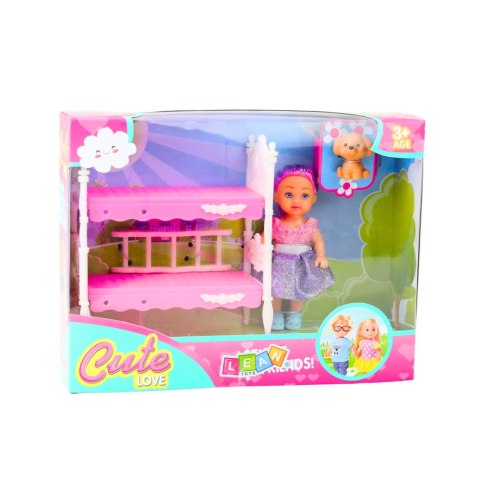 LEAN Toys Zestaw Mini Laleczka W Sukience Łóżeczko Dwupiętrowe Piesek