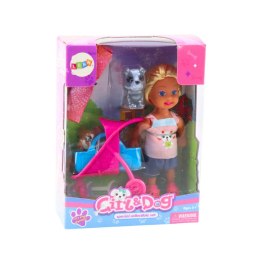LEAN Toys Zestaw Mini Laleczka Wózek Nosidełko Pieski Szary Brązowy