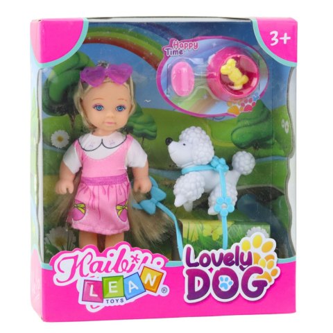 LEAN Toys Zestaw Mini Laleczka Z Pieskiem Na Smyczy Miska Z Kością