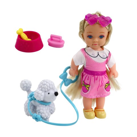 LEAN Toys Zestaw Mini Laleczka Z Pieskiem Na Smyczy Miska Z Kością