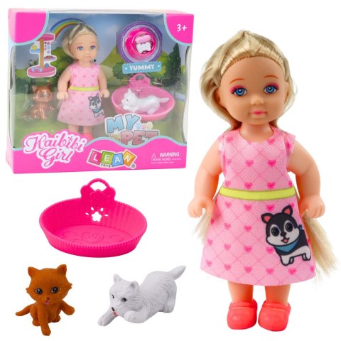 LEAN Toys Zestaw Mini Laleczka Z Pieskiem i Kotkiem Legowisko Miska Z Jedzeniem LEAN Toys Zestaw Mini Laleczka Z Pieskiem i Kotkiem Legowisko Miska Z Jedzeniem