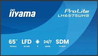 Monitor 65 cali LH6575UHS-B2AG,24/7,IPS,ANDROID.11,4K, WiFi, iiSignage2, FailOver, EShare, 24/7, full daisy chain IIYAMA
