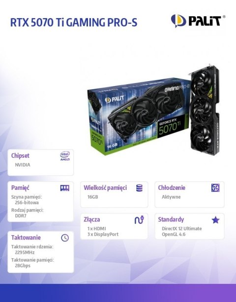Karta graficzna GeForce RTX 5070 Ti GAMING PRO-S 16GB GDDR7 256bit 3DP/HDMI Palit
