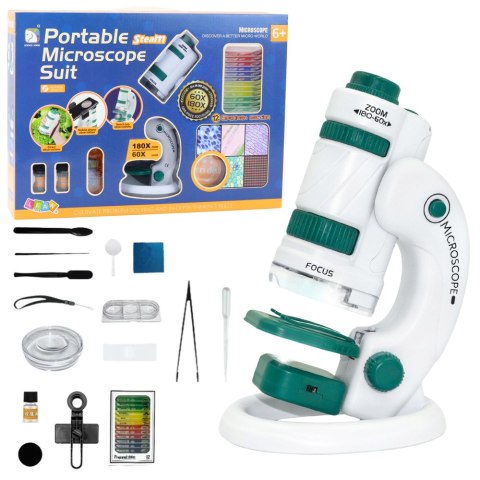 LEAN Toys Przenośny Mikroskop Edukacyjny Dla Dzieci 2w1 60X/180X Akcesoria