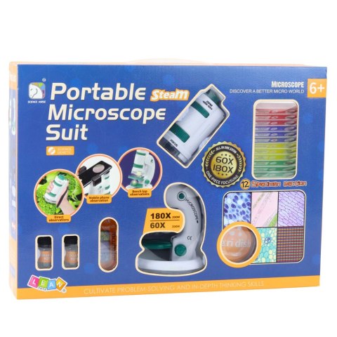 LEAN Toys Przenośny Mikroskop Edukacyjny Dla Dzieci 2w1 60X/180X Akcesoria