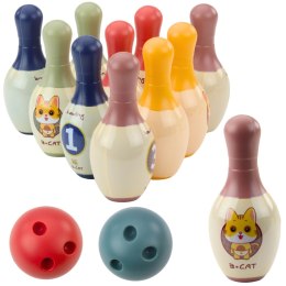 LEAN Toys Zestaw Kręgli z Kotkami Dla Dzieci 10 Kręgli 2 Kule Kolorowe