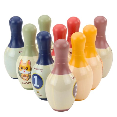 LEAN Toys Zestaw Kręgli z Kotkami Dla Dzieci 10 Kręgli 2 Kule Kolorowe