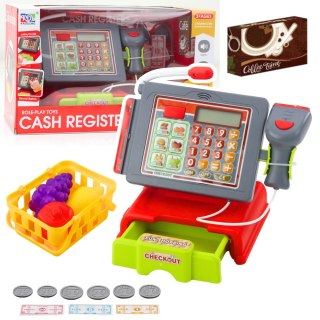 LEAN Toys Kasa Sklepowa Dla Dzieci Akcesoria Koszyk Owoce Światła Dźwięki Czerwona