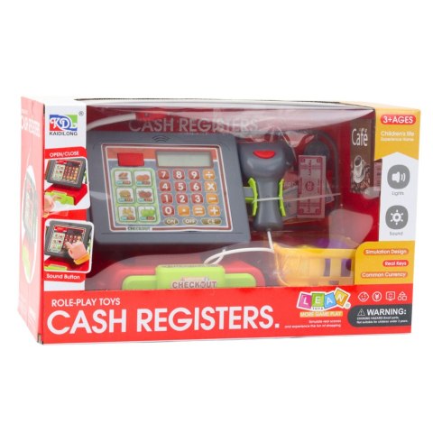 LEAN Toys Kasa Sklepowa Dla Dzieci Akcesoria Koszyk Owoce Światła Dźwięki Czerwona