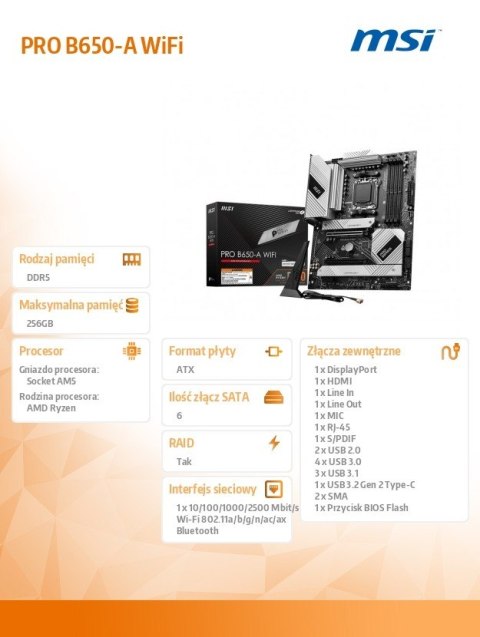 Płyta główna PRO B650-A WIFI AM5 4DD 5 HDMI/DP mATX MSI