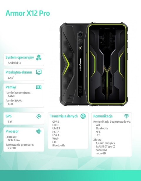 Smartfon Armor X12 4G 3/32GB IP69K Zielony ULEFONE