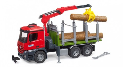 Ciężarówka Mercedes Benz Arocs z dźwigiem do przewozu drewna + 3 kłody BRUDER