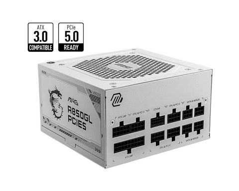 Zasilacz modularny MAG A850GL PCIE5 850W 80PLUS GOLD biały MSI