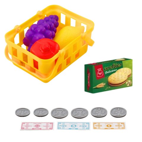 LEAN Toys Kasa Sklepowa Dla Dzieci Akcesoria Koszyk Owoce Światła Dźwięki Zielona