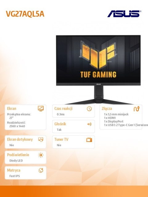 Monitor 27 cali VG27AQL5A DP/2HDMI 0.3MS czarny