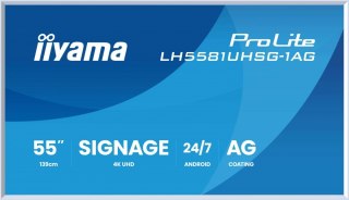 Monitor 55 cali LH5581UHSG-1AG 24/7,VA,ANDROID 14,4K, 2x10W, WiFi, UCHWYT CIENNY, 2xHDMI, USB-C, RJ45, IR, 2xUSB, WHITE IIYAMA