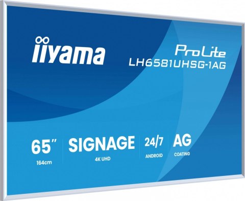 Monitor 65 cali LH6581UHSG-1AG 24/7,VA,ANDROID 14,4K, 2x10W, WiFi, UCHWYT ŚCIENNY, 2xHDMI, USB-C, RJ45, IR, 2xUSB, WHITE IIYAMA
