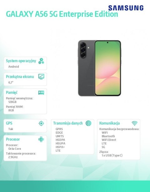 Smartfon GALAXY A56 5G 8/128GB grafit Enterprise Edition Samsung