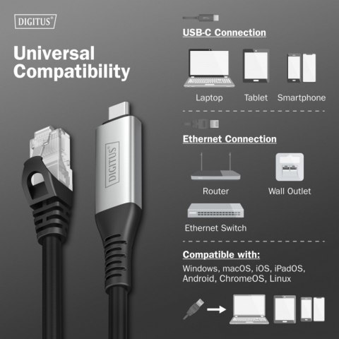 Kabel adapter USB-C - RJ45 Kat. 6A S/FTP, 1 Gbit/s, USB 3.2 Gen1, LSZH, 5m Digitus