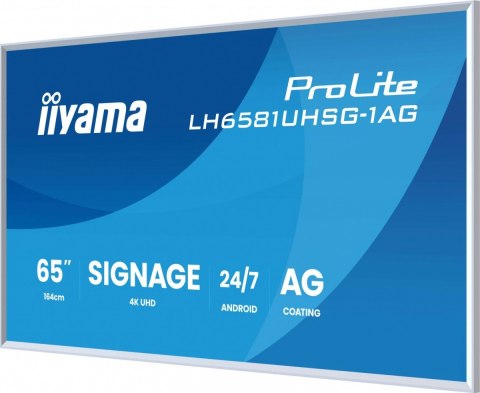 Monitor 65 cali LH6581UHSG-1AG 24/7,VA,ANDROID 14,4K, 2x10W, WiFi, UCHWYT ŚCIENNY, 2xHDMI, USB-C, RJ45, IR, 2xUSB, WHITE IIYAMA