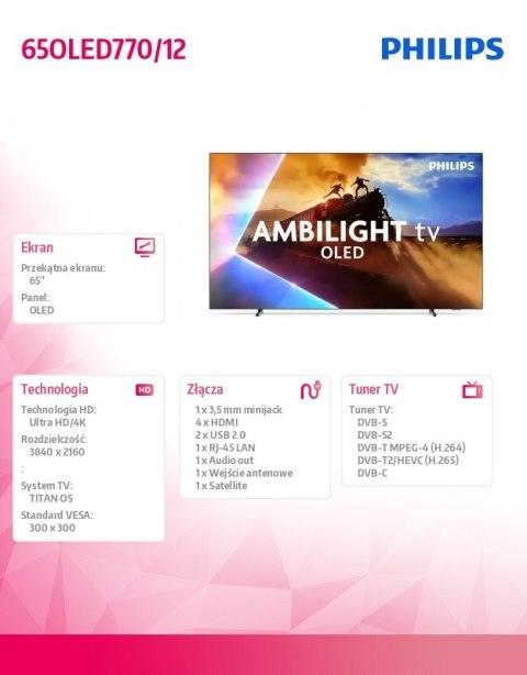 Telewizor 65 cali OLED 65OLED770/12 Philips