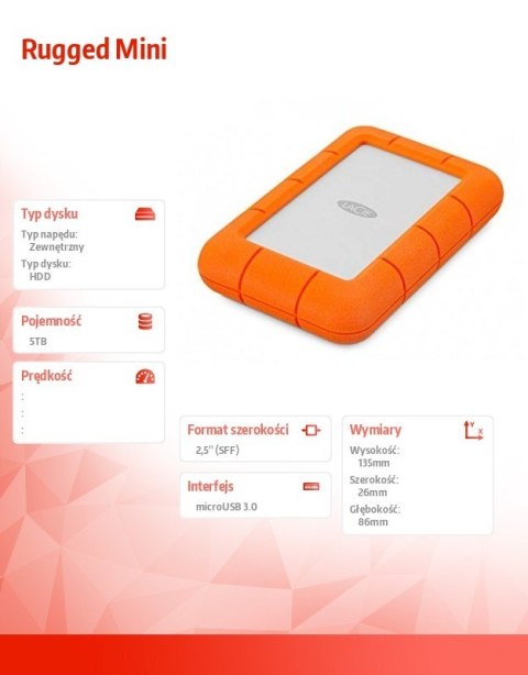 Dysk zewnętrzny Rugged 5TB USB 3.0 2,5 STJJ5000400 LaCie