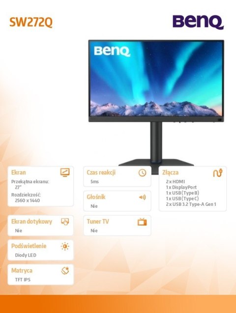 Monitor 27 cali SW272Q 2K LED 5ms/IPS/60HZ/FOTO Benq