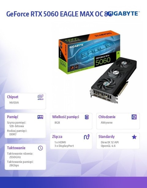 Karta graficzna GeForce RTX 5060 EAGLE MAX OC 8G GV-N5060EAGLEMAX OC-8GD Gigabyte