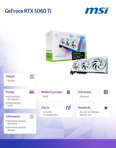 Karta graficzna GeForce RTX 5060 Ti 16G GAMING TRIO OC WHITE MSI