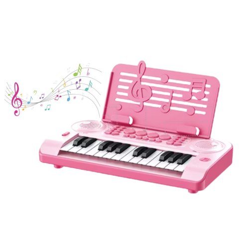 LEAN Toys Elektroniczne Pianinko Edukacyjne 24K Podstawka Na Nuty Różowe