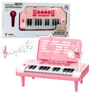 LEAN Toys Elektroniczne Pianinko Edukacyjne Z Podstawką Na Nuty Mikrofon 24K Różowe