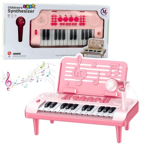 LEAN Toys Elektroniczne Pianinko Edukacyjne Z Podstawką Na Nuty Mikrofon 24K Różowe