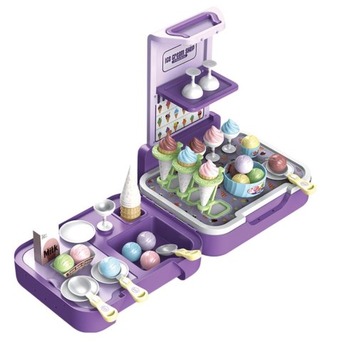 LEAN Toys Zestaw Walizka Z Lodami Mobilny Sklepik Lodziarnia Kuchnia 3w1 62 el.