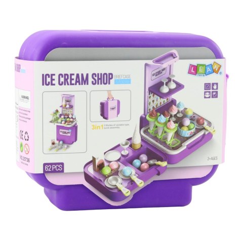 LEAN Toys Zestaw Walizka Z Lodami Mobilny Sklepik Lodziarnia Kuchnia 3w1 62 el.