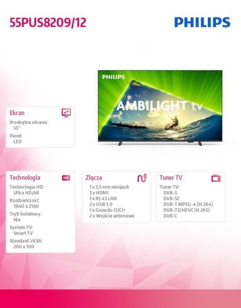 Telewizor 55 cali LED 55PUS8209/12 Philips