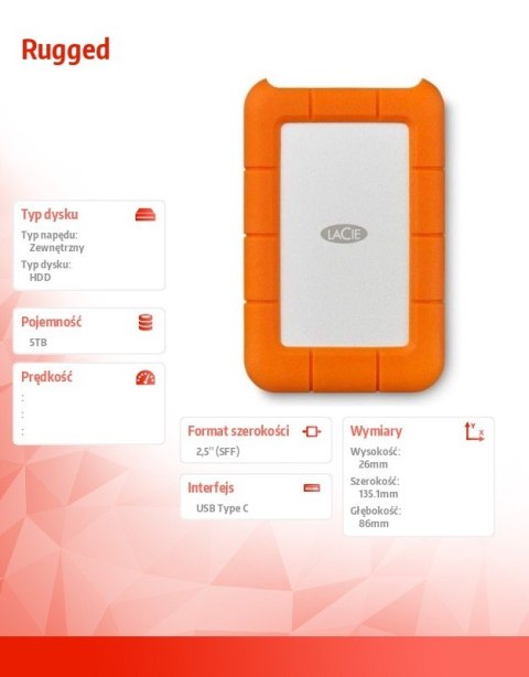 Dysk Rugged 5TB USB 3.1 2,5 STFR5000800 LaCie