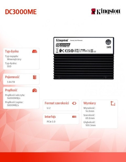 Dysk SSD DC3000ME 3,84TB PCIe 5.0 NVMe U.2 Kingston